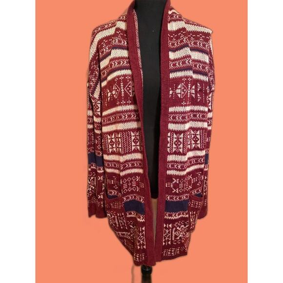 Billabong Aztec Trek Women's Cardigan Sweater Medium Burgundy - Picture 1 of 3